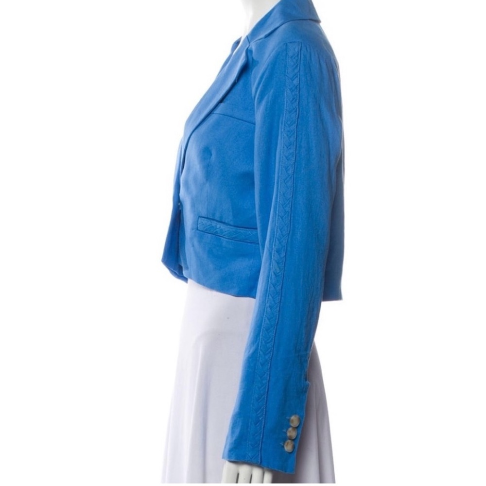 NWT Designer Jason Wu Cropped Linen Blazer, Blue, Medium - Picture 3 of 13
